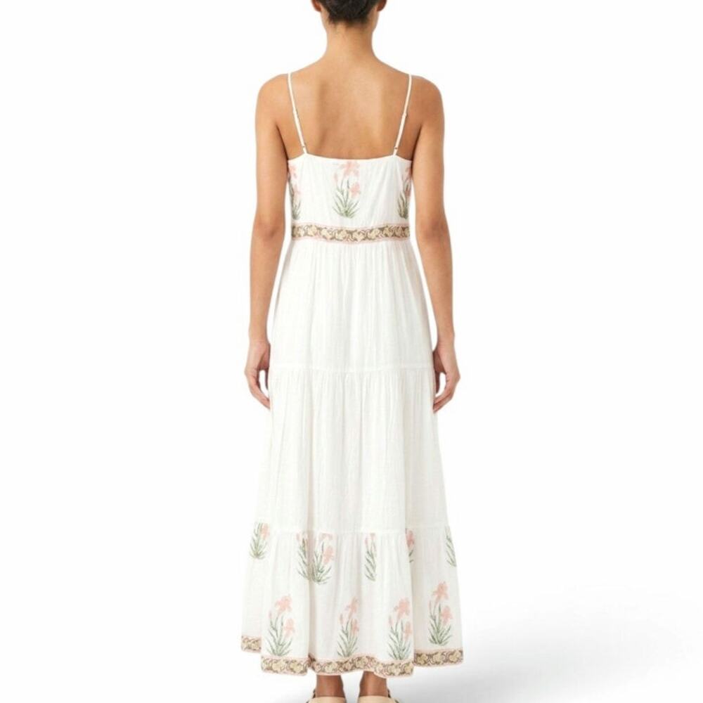 Madison Mathews White Cotton Embroidered Maxi Dress Boho Ruffled Hem L - Picture 8 of 16